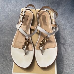 Michael Kors Collection white flat sandal with gold hardware-size 8